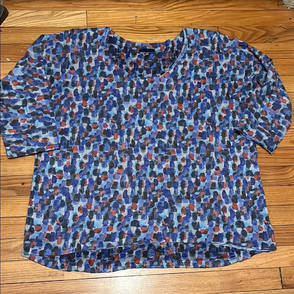 Nally & Millie Blue Patterned Women's Plus 3/4 sleeve Sweater - Picture 1 of 4